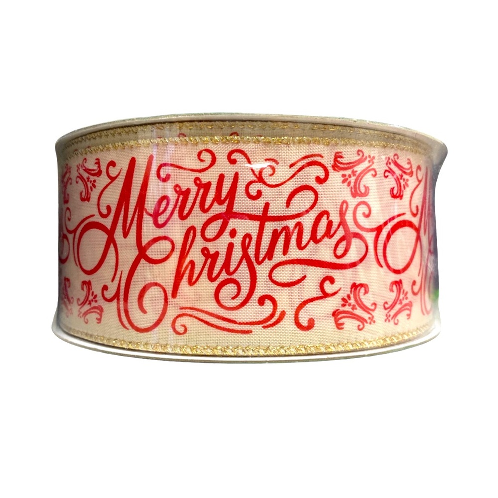 Elegant red and white Merry Christmas  Premium Holiday Decor Ribbon 2.5wx 50yard